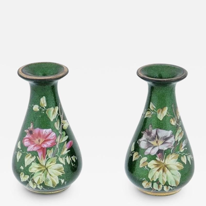 Antique French Enamel Art Glass Vases Attr To Joye