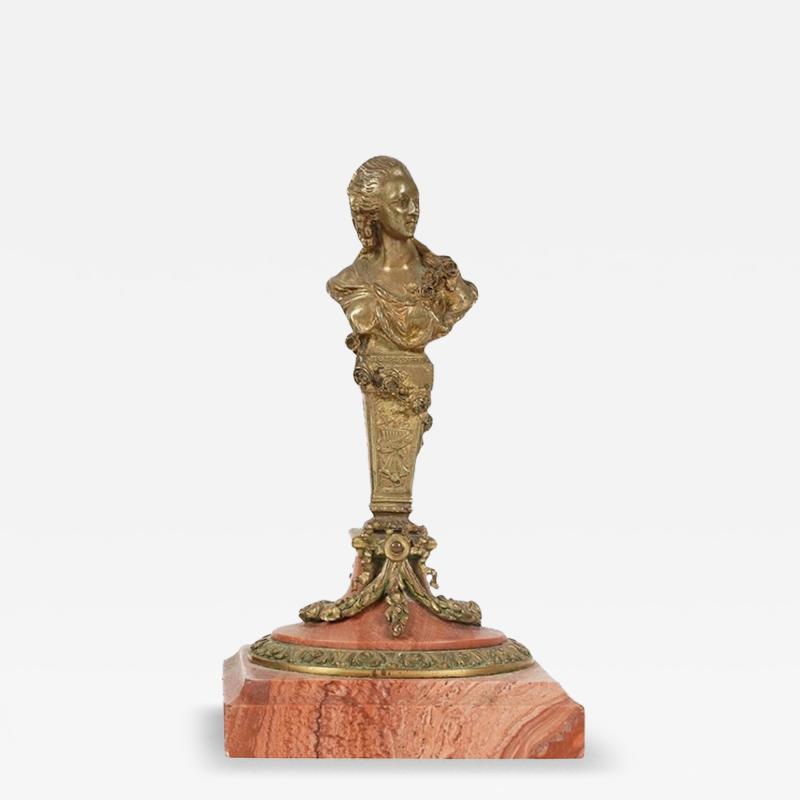 Antique French Gilt Bronze Wax Seal Sculpture on Marble Base