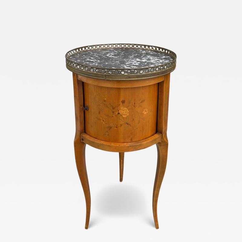 Antique French Marble Top Satinwood Inlaid Side Table