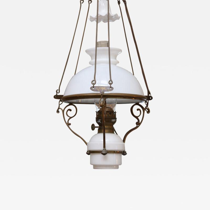 Antique French Milk Glass Hall Lantern