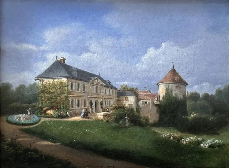 Antique French Oil Painting of a Chateau Castle Landscape