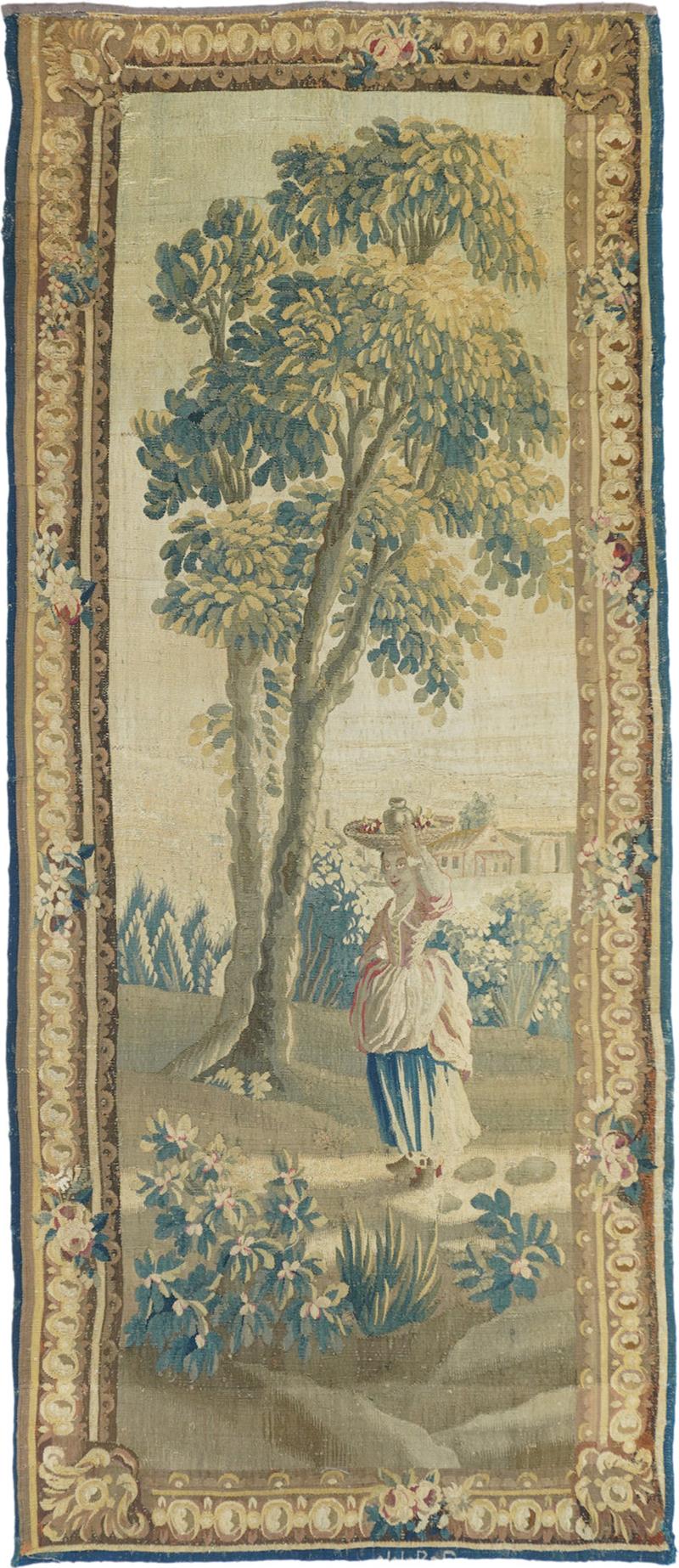 Antique French Panel Tapestry 3 8 x 8 10 