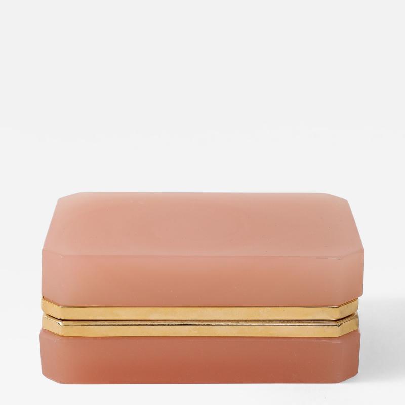 Antique French Pink Opaline Rectangular Box with Hinge 1910