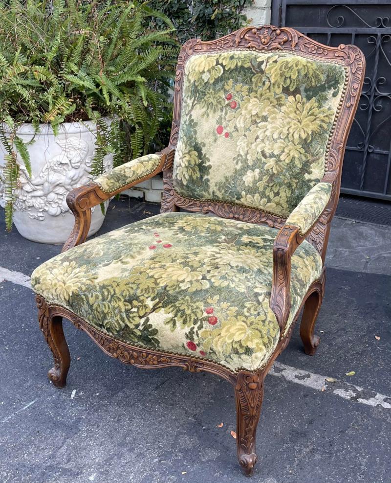 Antique French Provincial Fauteuil Arm Chair W Scalamandre Marley Cut