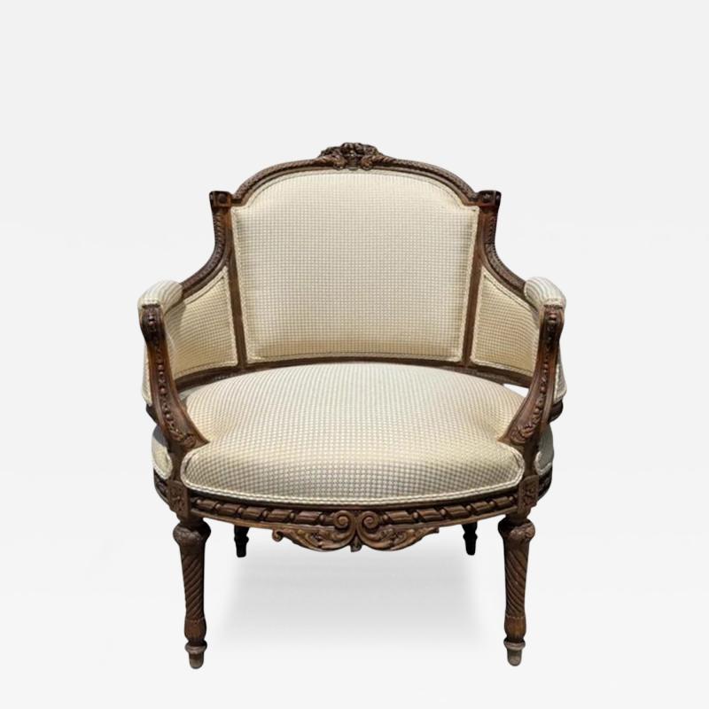 Antique French Provincial Louis XVI Petite Bergere Fruitwood Arm Chair 1 of 2