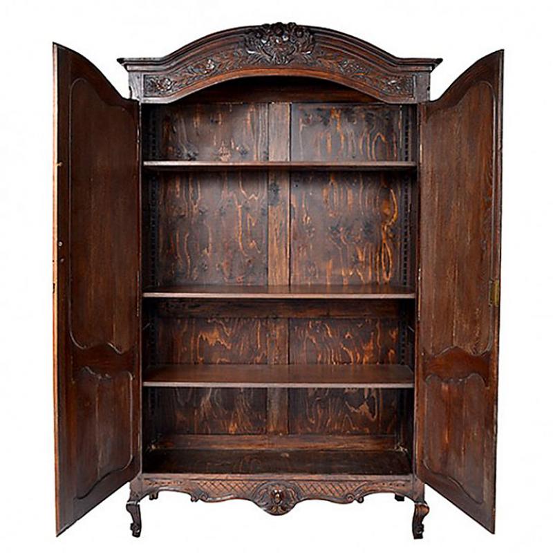 Antique French Provincial Oak Louis XV Mirrored Door ArmoireWardrobe