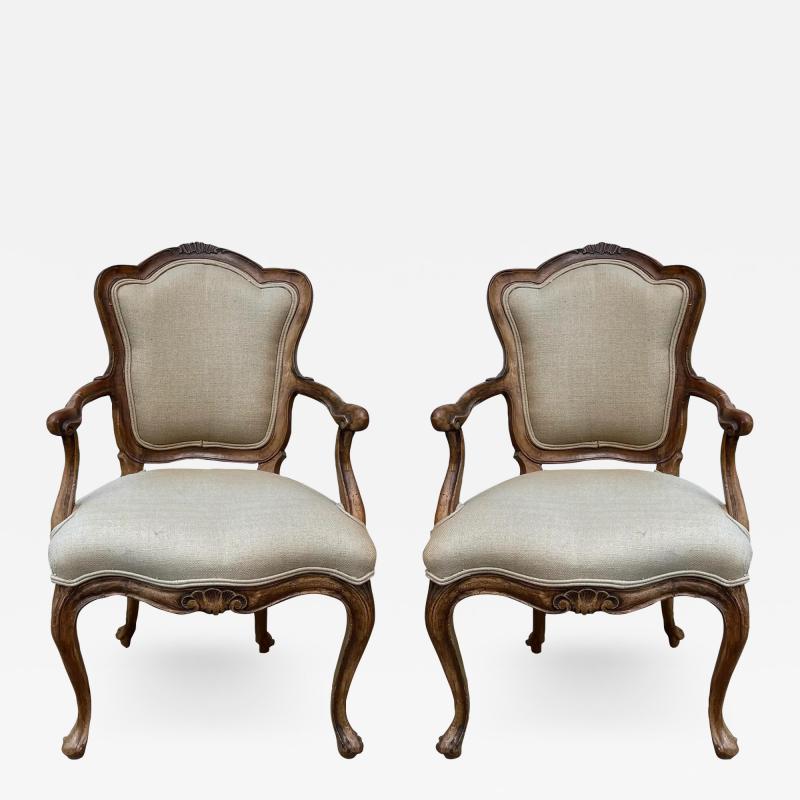 Antique French Provincial Style Petit Fauteuil Arm Chairs a Pair