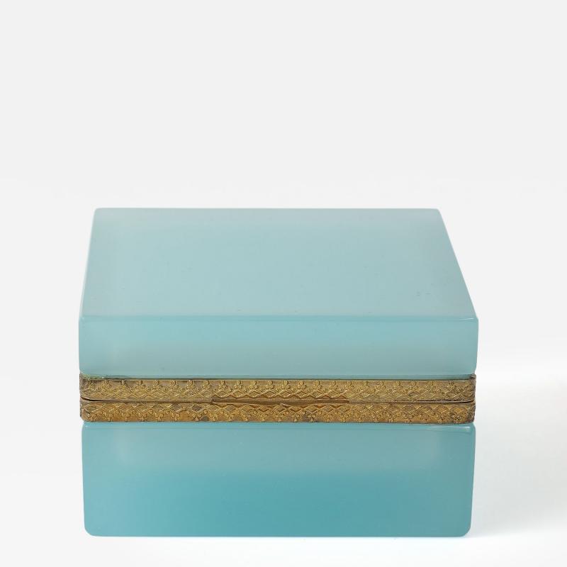 Antique French Robins Egg Blue Opaline Square Box with Fancy Mounts 1900