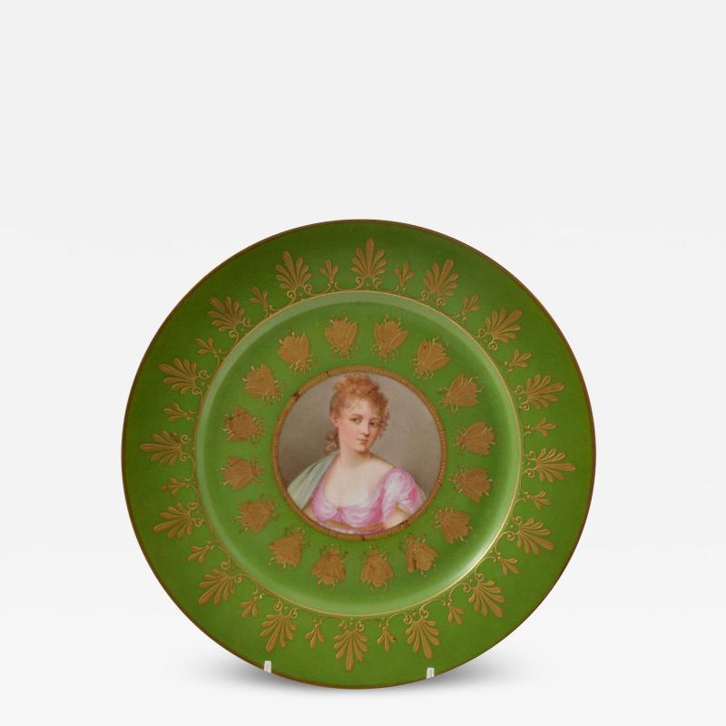 Antique French Sevres Hand Painted Gilt Porcelain Portrait Plate