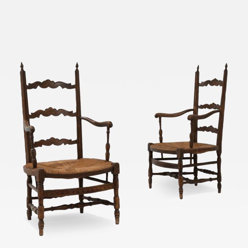 Antique French Wooden Armchairs a Pair