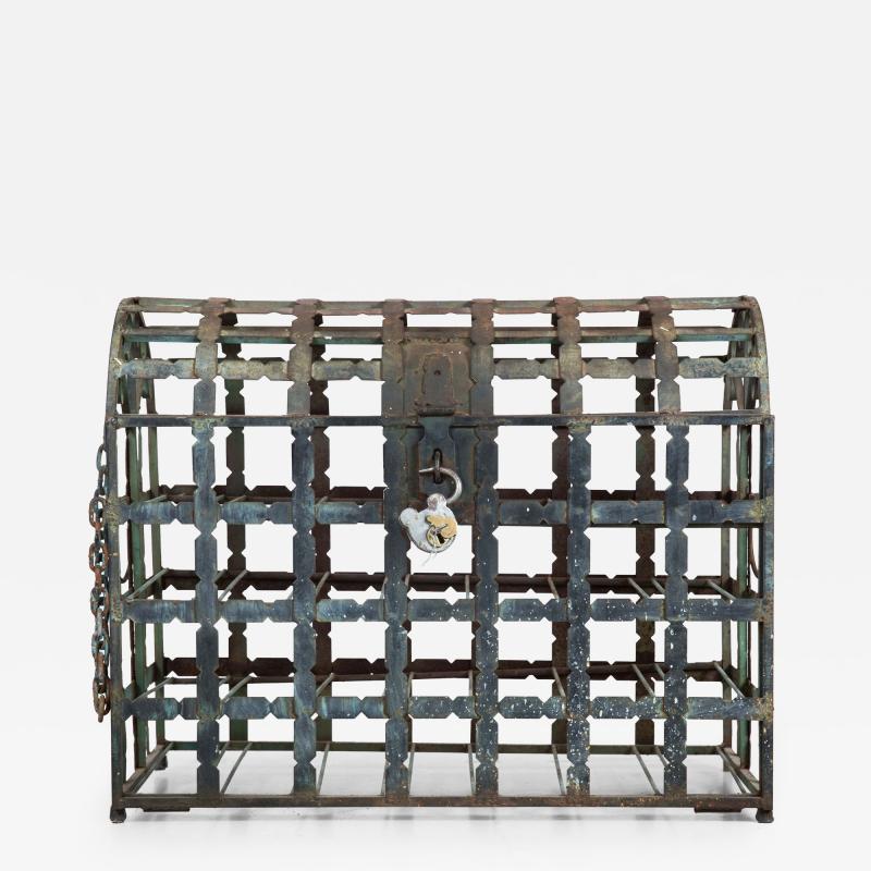 Antique French Wrought Iron Chest Wine Storage Rack for 28 Bottles