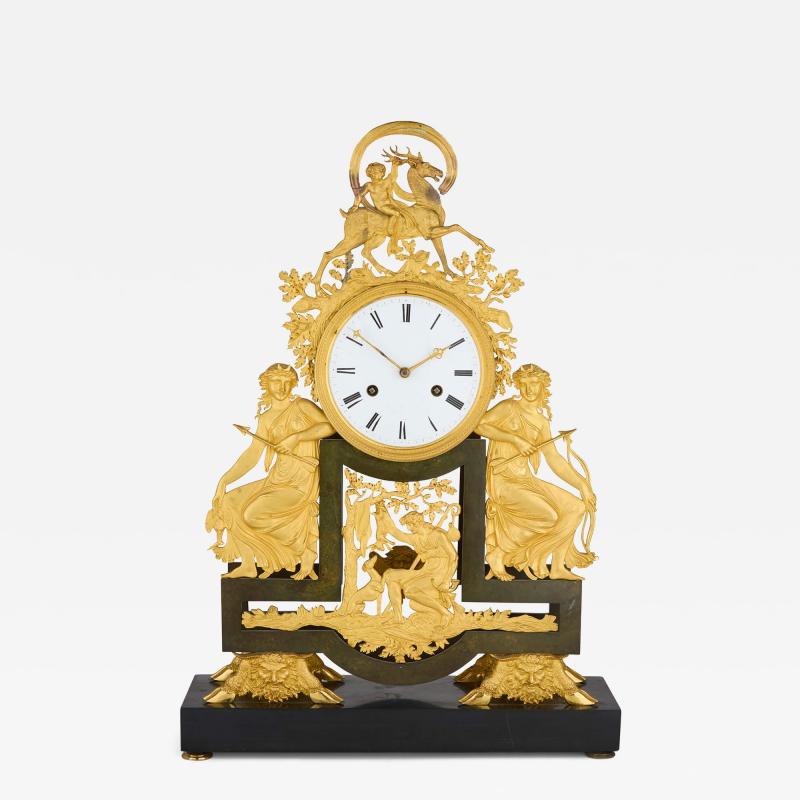 Antique French late 18th century gilt and patinated bronze mantel clock