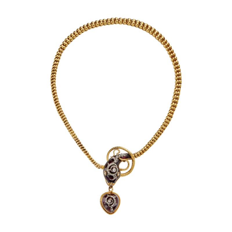 Antique Garnet Serpent Locket Necklace