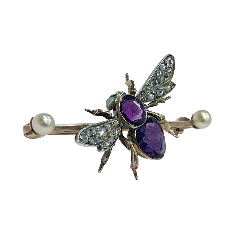 Antique Gem Gold Fly Bee Brooch English C 1900 Suffragette