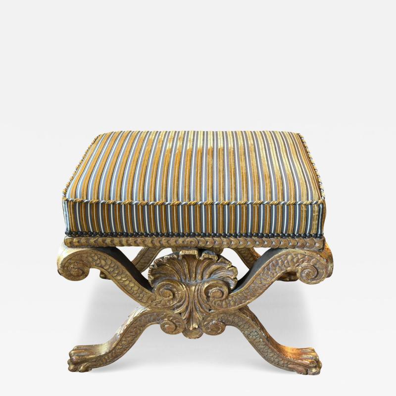 Antique George II Style Giltwood Stool Bench W Cut Silk Velvet