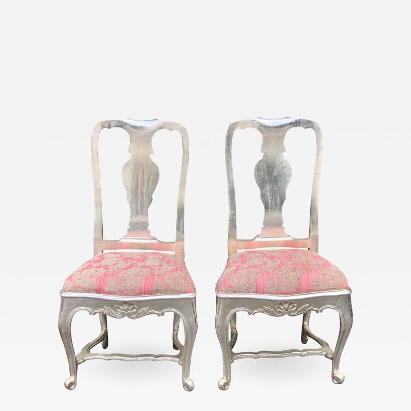 Antique George III Silverleaf Pink Velvet Side Chairs a Pair