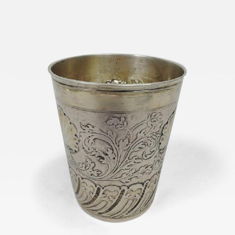 Antique German Classical Parcel Gilt Silver Beaker Cup 18th Century