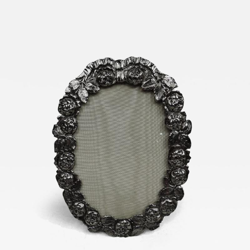 Antique German Hanau Silver Floral Garland Picture Frame