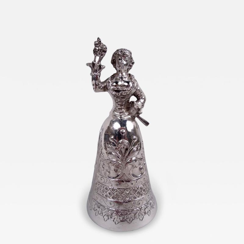 Antique German Hanau Silver Rococo Jungfrau Belle Bell