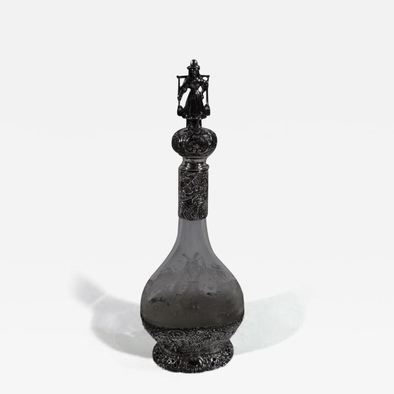 Antique German Silver Glass Windmill Decanter