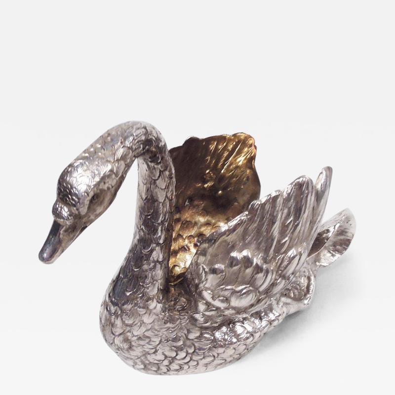 Antique German Sweet Small Silver Swan Bird Bowl