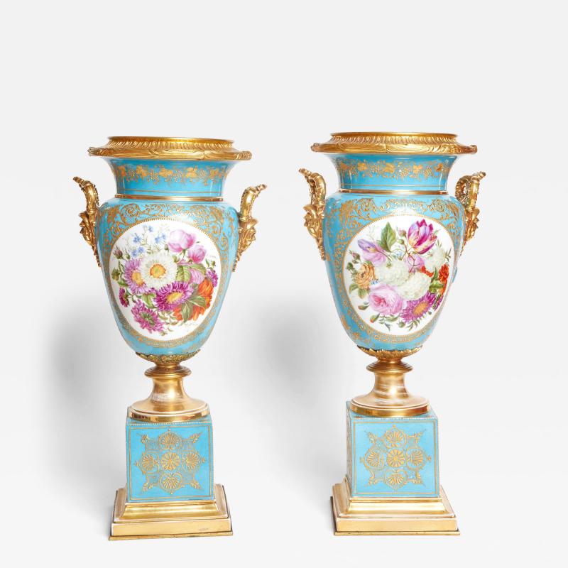 Antique Gilt Bronze Mounted Blue Ground Jacob Petit Handled Urn ca 1834