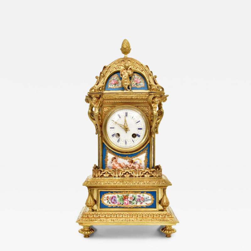 Antique Gilt Bronze S vres Porcelain Mantel Clock Raingo Fr res S vres Paris