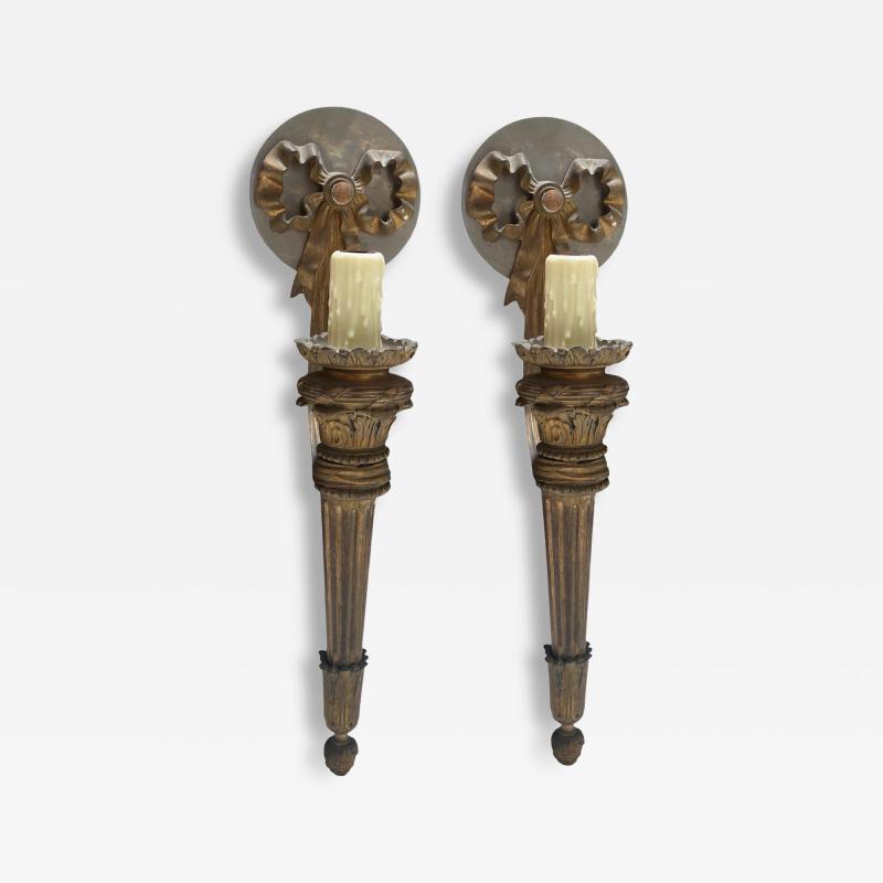 Antique Gilt Bronze Torchere Wall Light Sconces a Pair