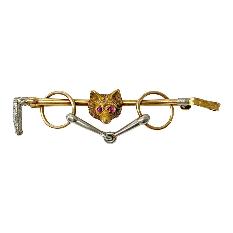 Antique Gold Platinum Ruby Fox Brooch C 1900