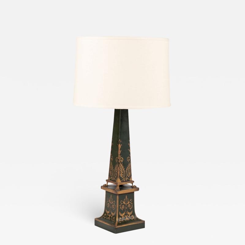 Antique Green Painted Tole Table Lamp