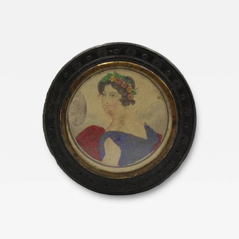 Antique Gutta Percha Snuff Box with Portrait of a Lady Late 19th Century