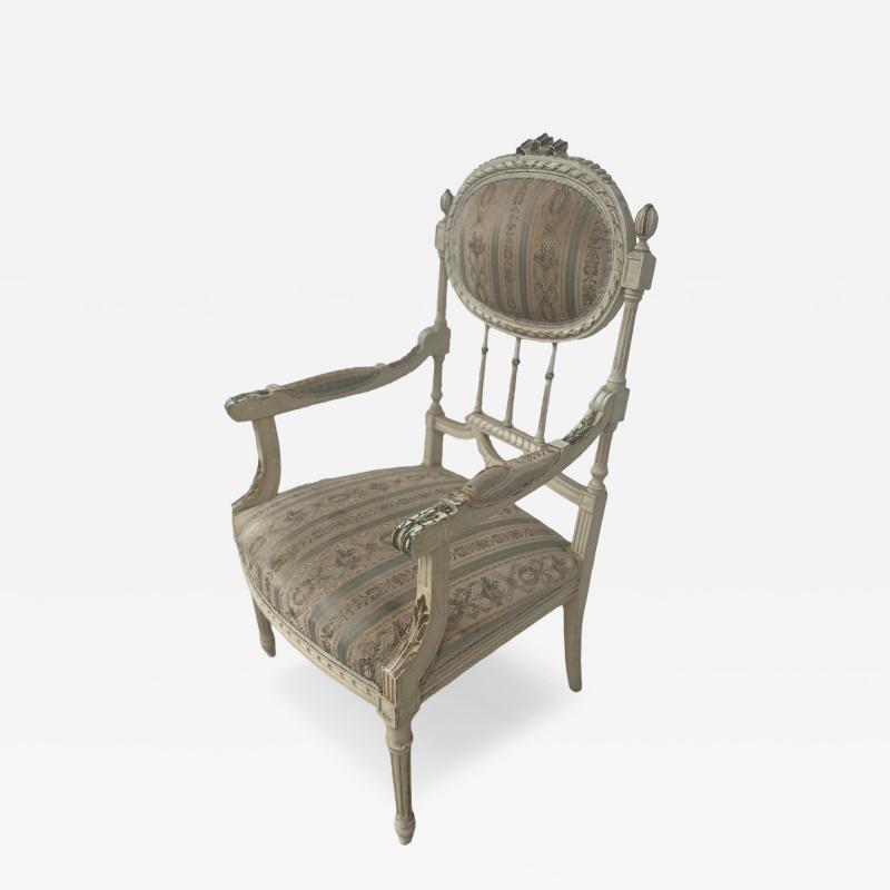 Antique Hand Painted 19th Century Louis XVI Bergere