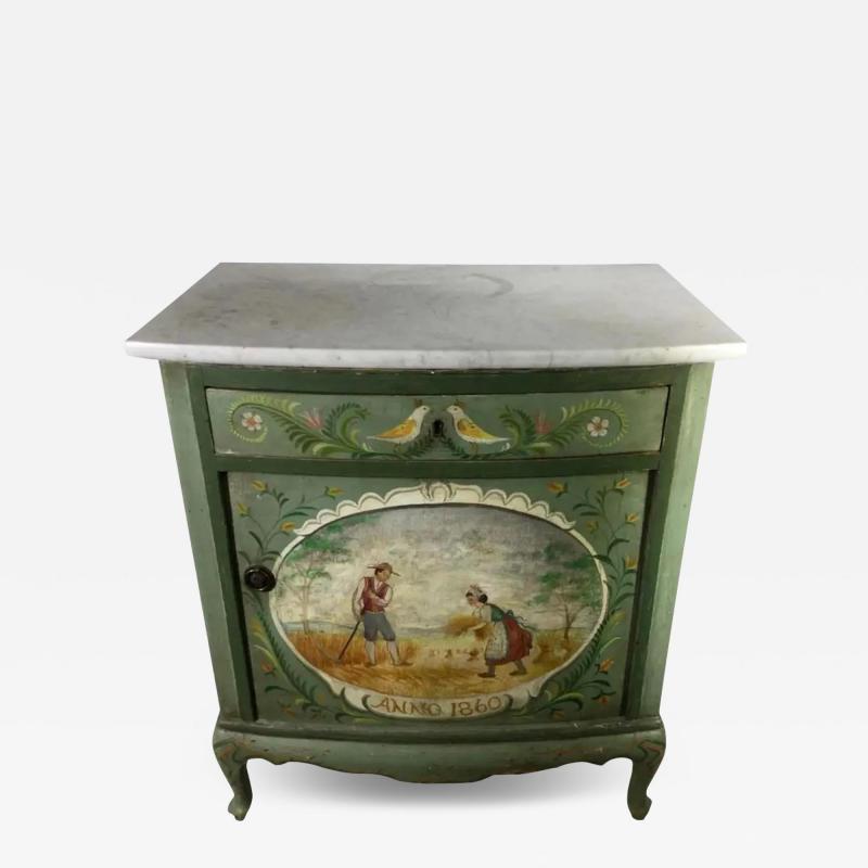 Antique Hand Painted Dutch Commode Side Table Cabinet C 1860