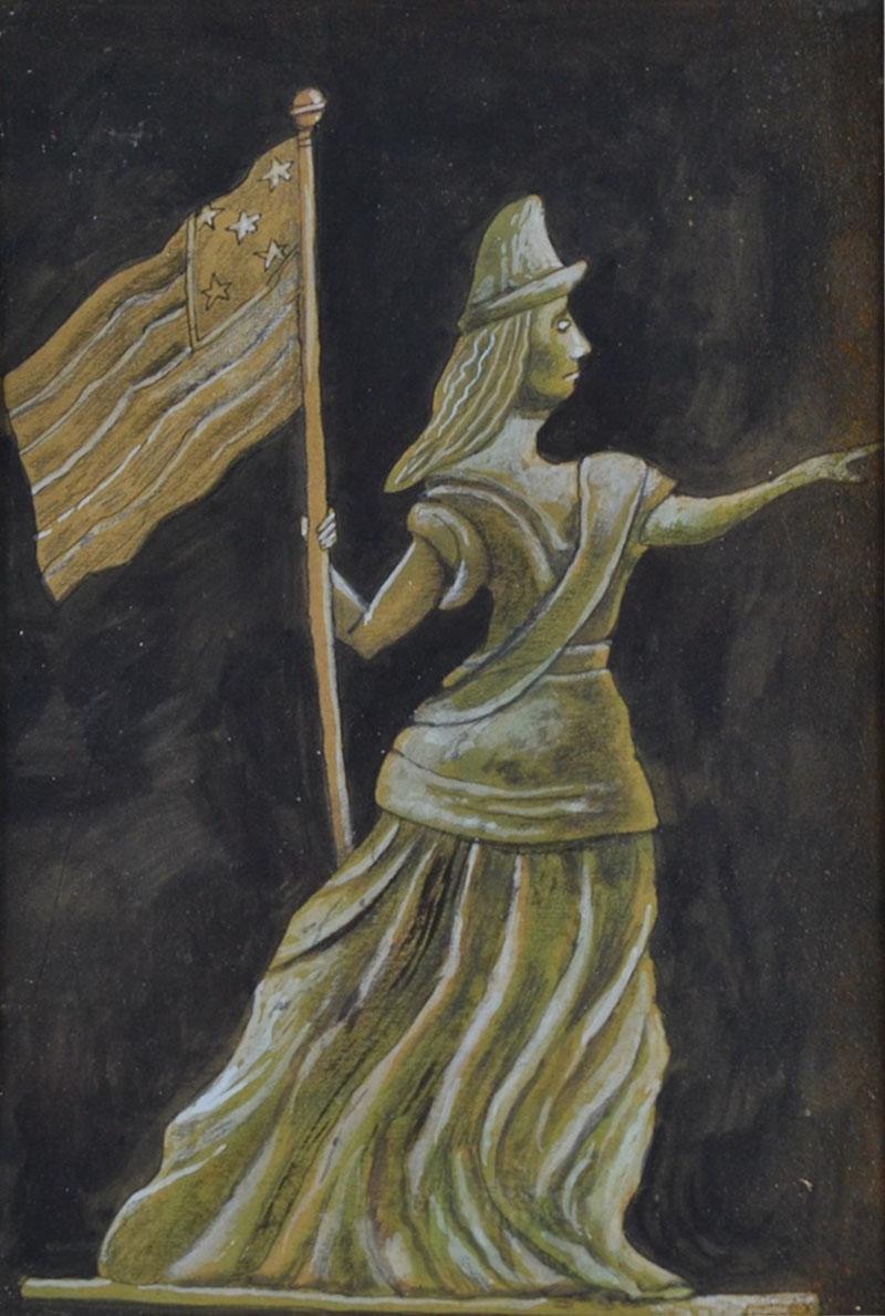 Antique Hand painted Water Color of Lady Liberty