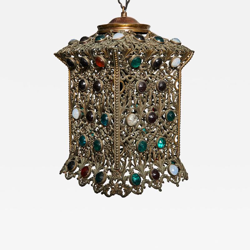 Antique Hanging Light with Faceted Jewels