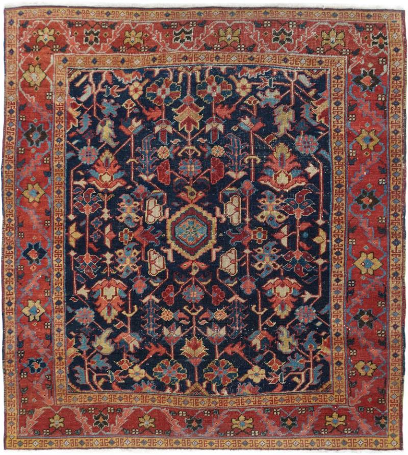 Antique Heriz Rug 4 4 x 5 0 