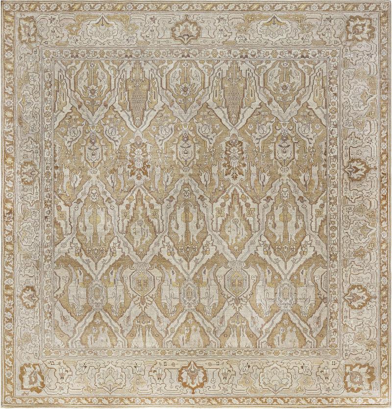 Antique Indian Amritsar Beige Brown and Gold Rug Size Adjusted 