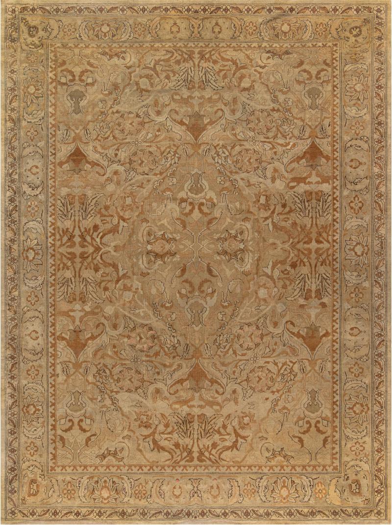 Antique Indian Amritsar Botanic Brown Hand Knotted Wool Carpet