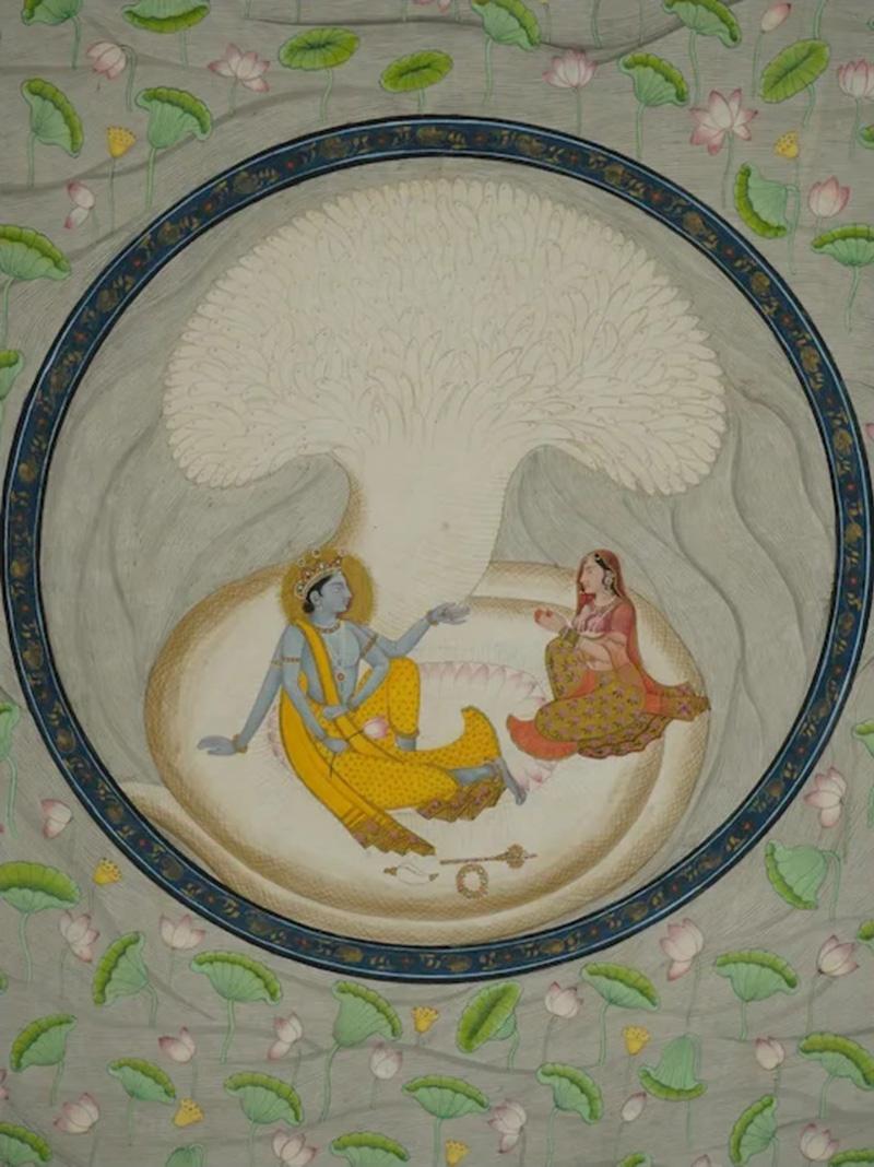 Antique Indian Miniature Painting Krishna With Radha