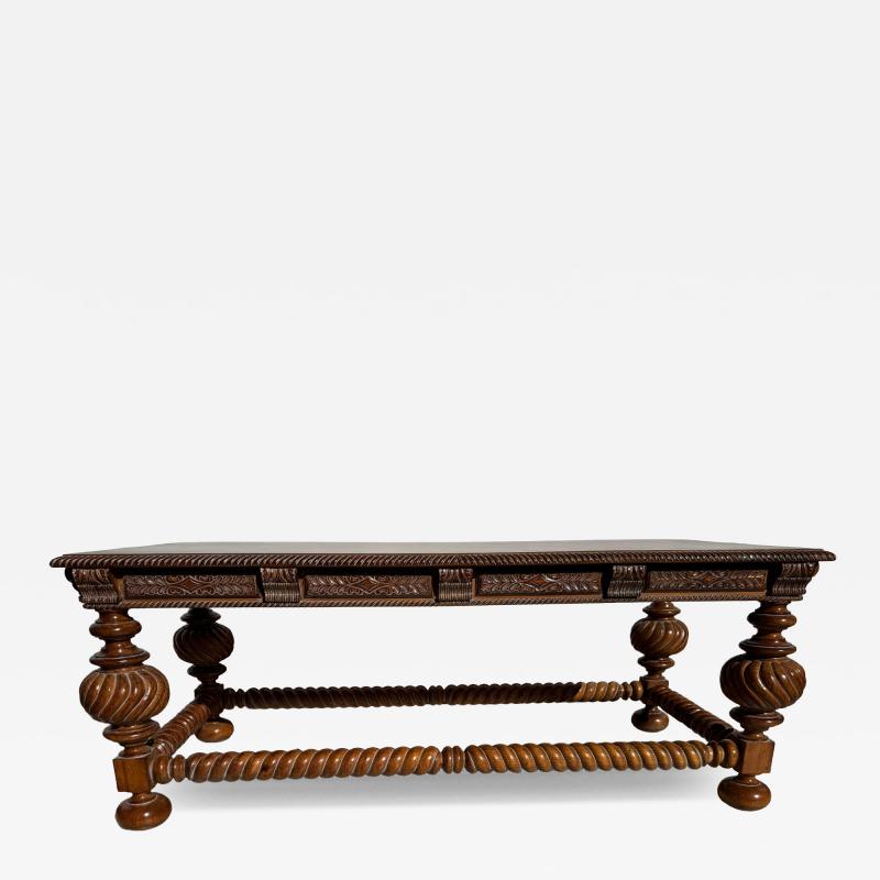 Antique Italian Baroque Style Barley Twist Walnut Writing Table