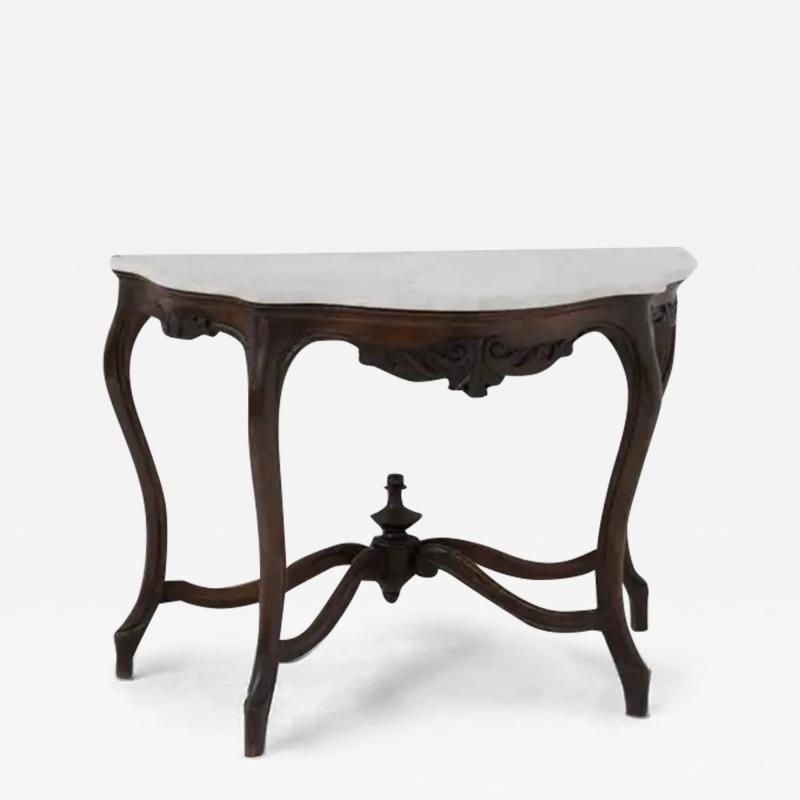 Antique Italian Console in Wood and White Marble