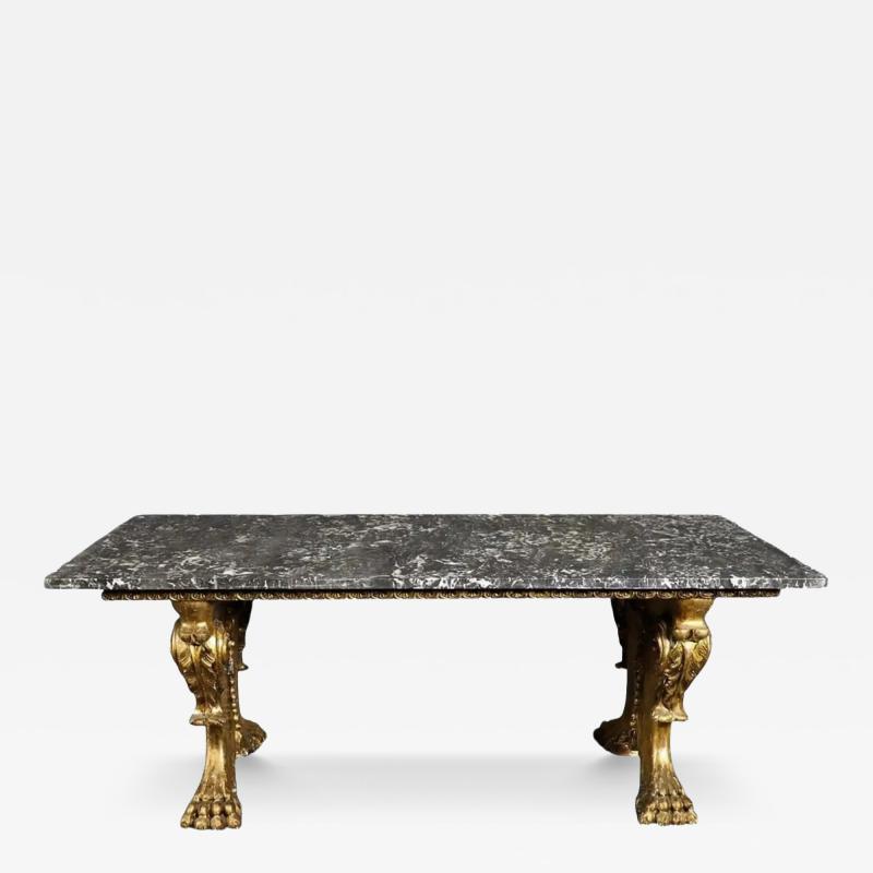 Antique Italian Giltwood Marble Top Carved Coffee Table