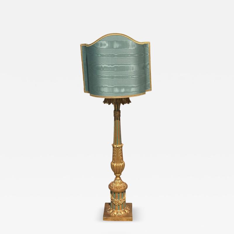 Antique Italian Giltwood Table Lamp With Custom Roman Shade