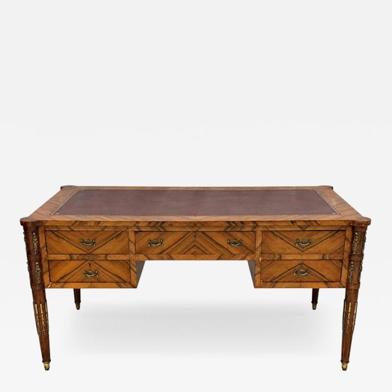 Antique Italian Louis XVI Walnut Bronze Leather Partner s Writing Desk