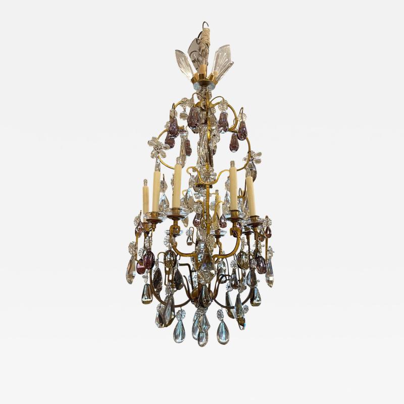 Antique Italian Rock Crystal Chandelier W Purple Fruit