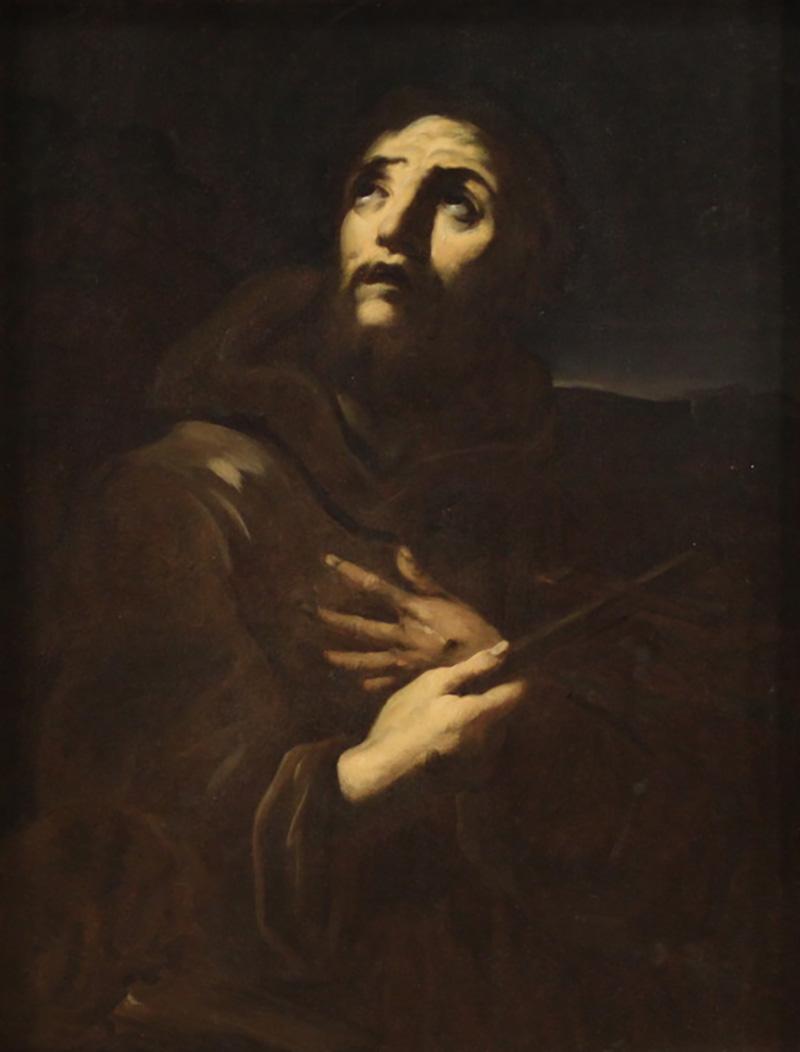 Antique Italian painting from the 17th century Saint Francis of Assisi