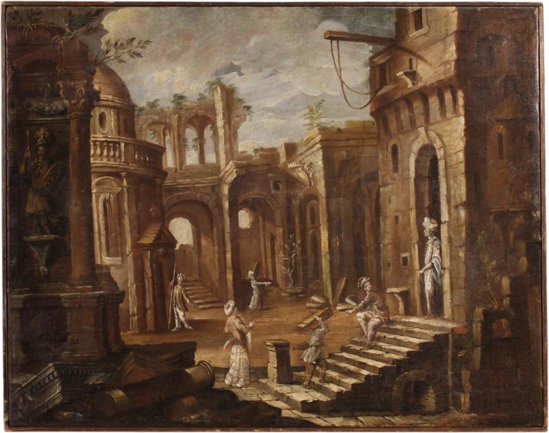 Antique Italian painting from the 18th century Architectural Capriccio