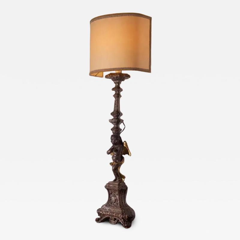 Antique Italian table lamp 1700s gilded wood No import duty we pay for it 