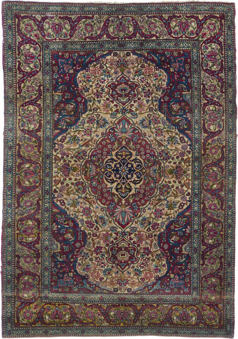 Antique Ivory Isfahan Rug 4 9 x 7 0 