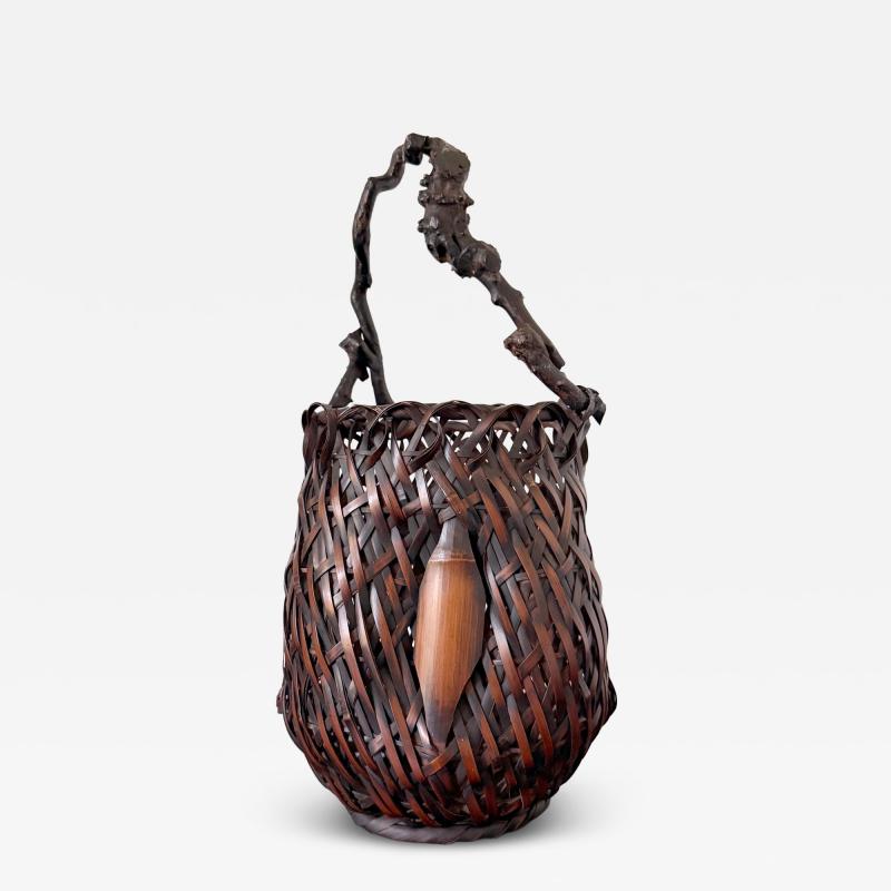 Antique Japanese Bamboo Basket Ikebana Mingei Style